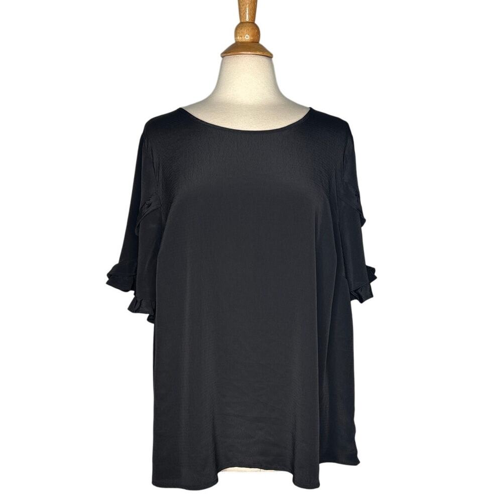 Torrid Black Ruffle Sleeve Blouse Modest Plus Size Office Career Loose JJ11